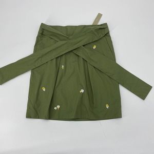 J. Crew Olive Green Mini Skirt with Floral Embroidery